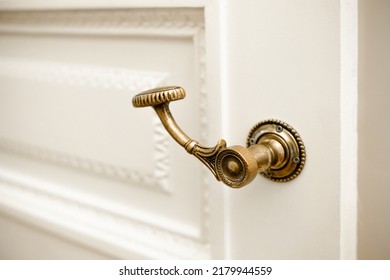 Classic Doorknob On White Wooden Door, White Front Door With Vintage Handle