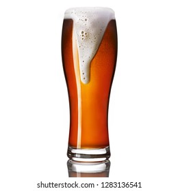 Classic Draft Pale Ale Beer In A Weizen Glass Isolated On White Background.