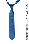 Classic elegant blue tie isolated on white background.