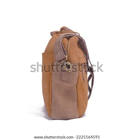 Classic elegant handmade leather lightbrown messenger bag from side