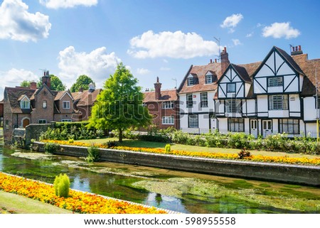 Classic English and European houses near the river in Canterbury, England