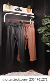 Classic faux leather trouser design with a classic fit, suitable for all times
 - Shutterstock ID 2334961271