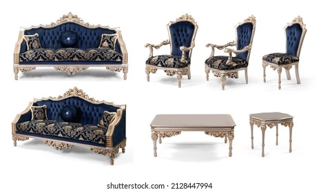 Classic furniture in a separate set isolated on white background . sofa , armchair , coffee table  - Shutterstock ID 2128447994