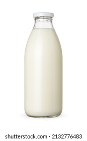 Classic glass milk bottle isolated on a white background. - Shutterstock ID 2132776483