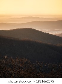 Classic Golden Hour Glow Across The Virginia Piedmont And Rolling Hills Of Shenandoah National Park.