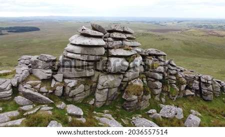 Classic granite tor in Cornwall taken from a drone
