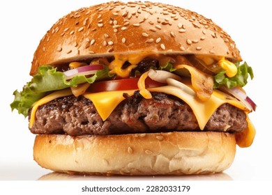 Classic hamburger stock photo, isolated in white - Shutterstock ID 2282033179