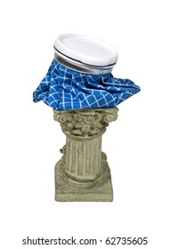 Classic Hangover Remedy Shown By An Ice Pack On A Classical Stone Pedestal - Path Included