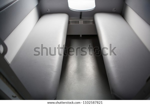 classic interior of sleeping car of train. interior\
of compartment car. Passenger train car. Sleeping car of passenger\
train