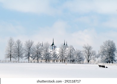 A Classic Kentucky Horse Farm In The Grips Of Winter.