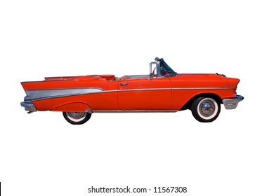 Classic, Large, American Red Convertible Streetrod On White