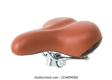 Classic Leather Bicycle Saddle Isolated On White