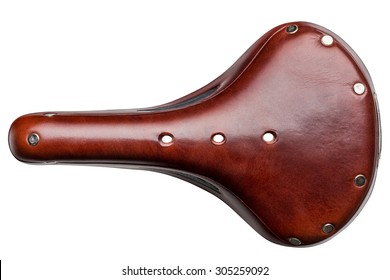classic leather bicycle saddle isolated on white with clipping path