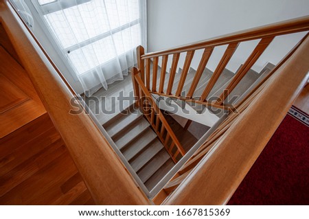 Classic Marble Stairs with Wooden Railing