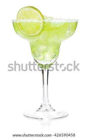 Classic margarita cocktail with salty rim. Isolated on white background Imagine de stoc © 