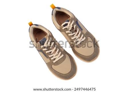 Classic men's lace-up shoes. sneakers. on a white isolated background.Sports Shoes. Leather boots. Women's boots. summer boots. Side view.Close-up.place for text.
