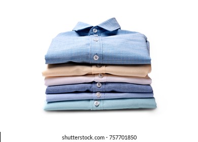 Classic Men's Shirts Stacked On White Background