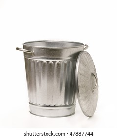 Classic Metal Silver Trash Garbage Can With Lid