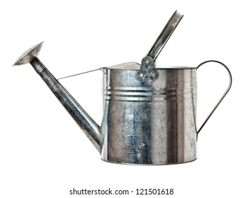 classic metal watering can isolated on white background