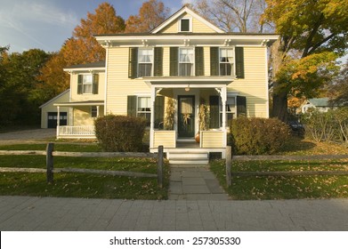 Classic New England Home In Autumn In Connecticut