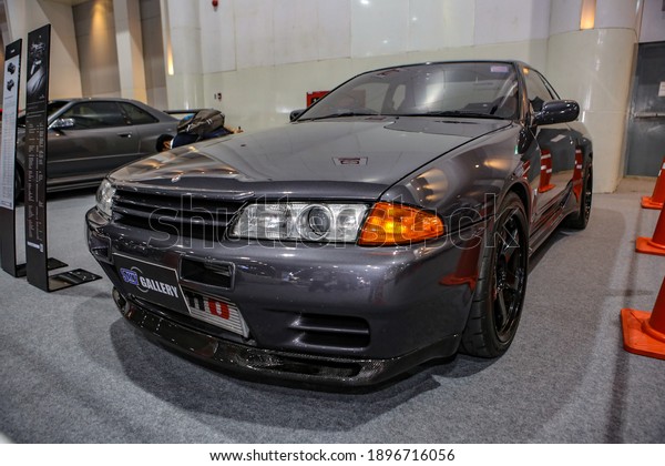 Classic Nissan Skyline sports car at the Thailand\
International Motor Expo 2020 held at the IMPACT Exhibition Center,\
Bangkok, Dec 1, 2020.