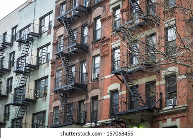 Classic Old New York City Apartment Buildings With Fire Escapes