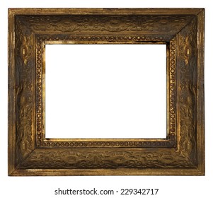 Classic Old Ornate Wooden Picture Frame Carved By Hand On White Background