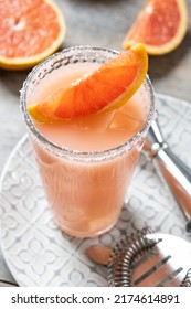 Classic Paloma Cocktail On White Wooden Table