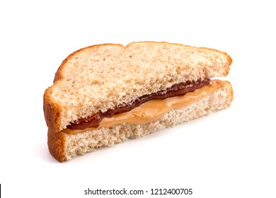 Classic Peanut Butter And Strawberry Jelly Sandwich On Wheat Bread