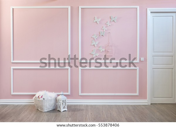 Classic Pink Frame Wall Empty Interior Backgrounds