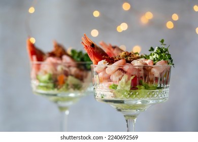 Classic prawn cocktail in the glass