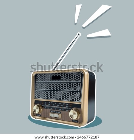 Classic radio on a colored background. Collage art