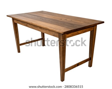 A classic rectangular wooden dining desk isolated on white transparent background.