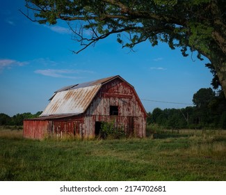 Classic Red Barn On Farm In Arkansas