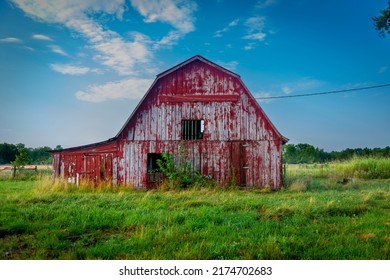 Classic Red Barn On Farm In Arkansas