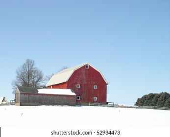 Classic Red Barn In Winter