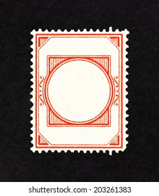 Classic Red Border In The Frame Of A Vintage Brown Postage Stamp, With Blank Space For Text.