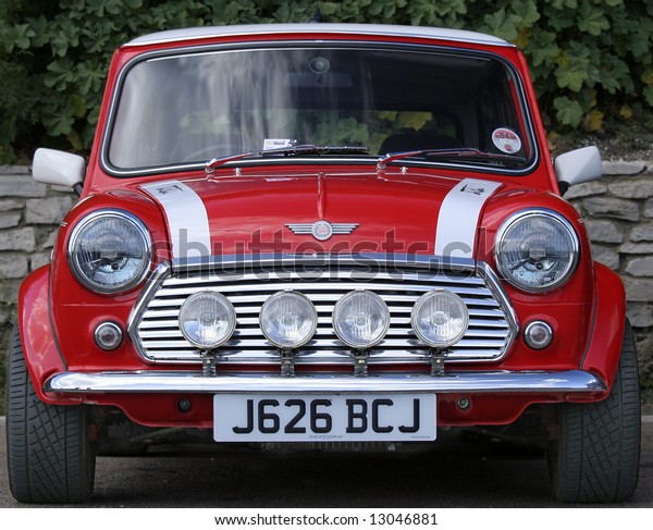 Classic red Mini front taken at the annual London to\
Brighton Mini Run