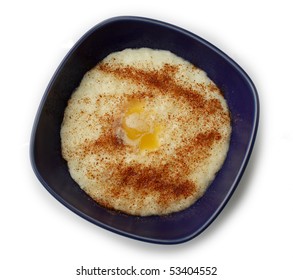 Classic Rice Porridge With Sugar, Cinnamon And Butter.