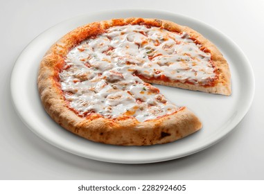 Classic round pizza margherita sliced on white plate isolated on white background - Powered by Shutterstock