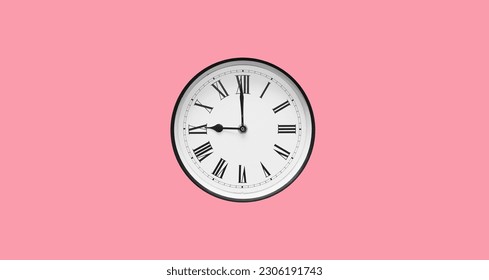 Classic round wall clock with roman numerals isolated on pink background - Powered by Shutterstock