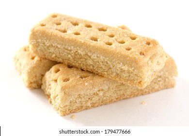 Classic Shortbread Finger Biscuits On White Surface