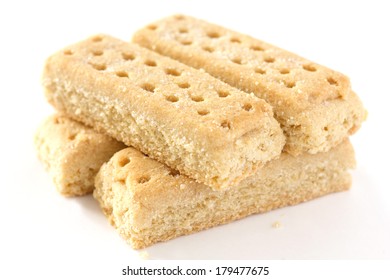 Classic Shortbread Finger Biscuits On White Surface