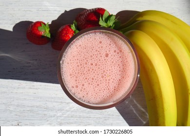 Classic Smoothie With Banana And Strawberries. A Refreshing And Nutritious Summer Drink.