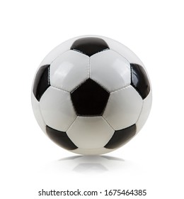 Classic soccer ball, typical hexagon pattern, isolated on white background. Traditional football ball symbol, real studio photo.