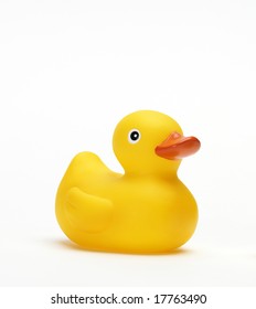 Classic Squeak Toy Rubber Ducky Isolated On White Ground