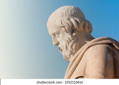 classic statue of Greek philosopher Plato  from side close up