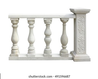 Classic Stone Balustrade With Column Isolated Over White Background