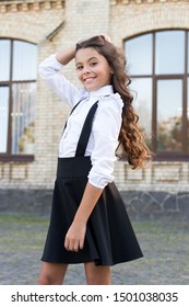 Classic Style. Formal Clothes For Visiting School. Daily Outfit. Adorable Schoolgirl. Perfect Matching Clothes. Kids Clothes. School Fashion. Girl Wear Fashionable Outfit. White Shirt And Black Dress.