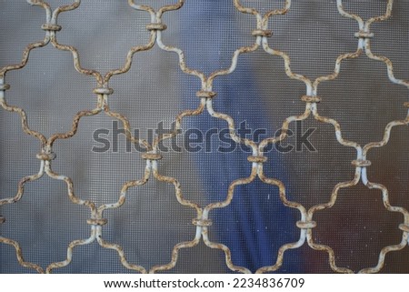 The classic trellis pattern covers the window frames.